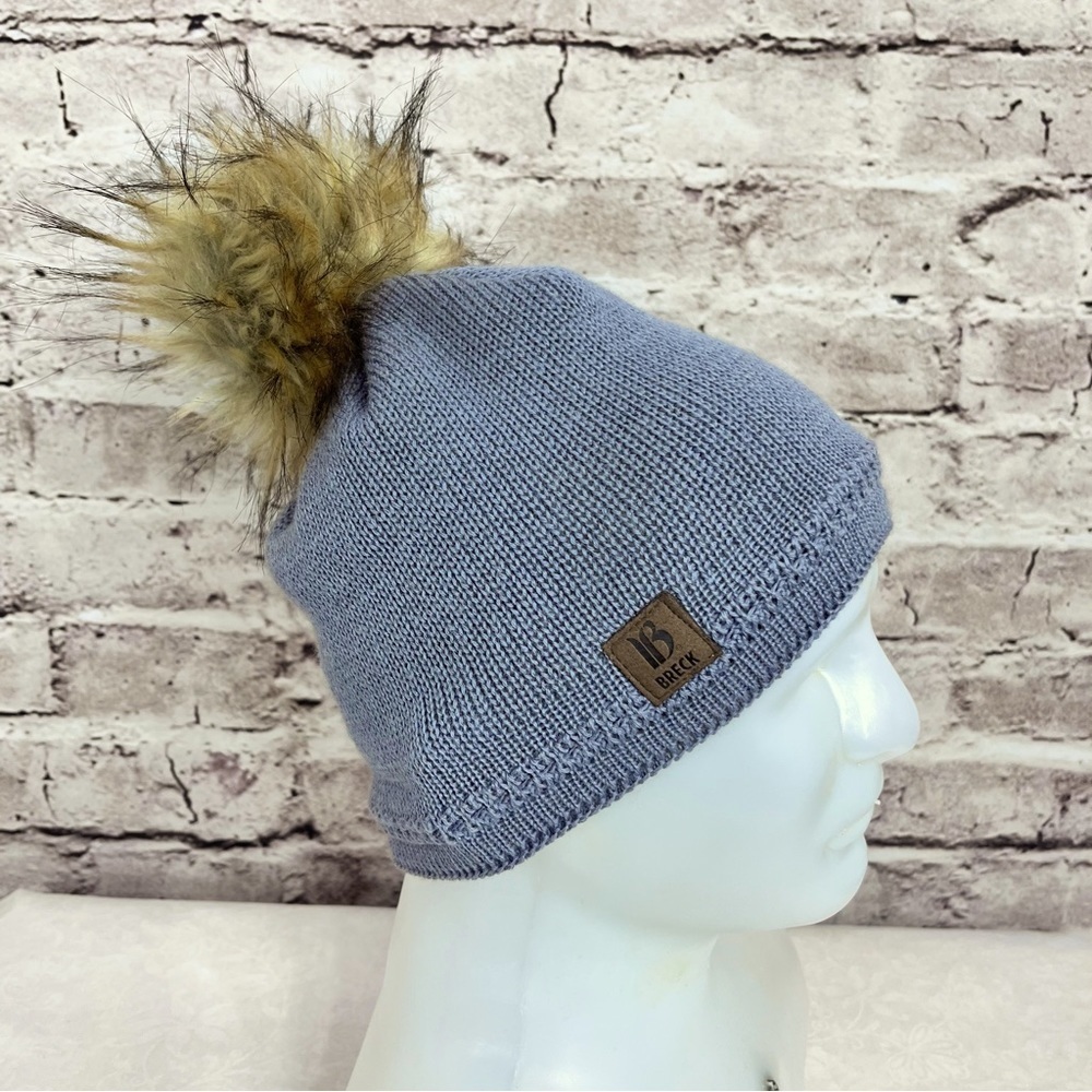 Screamer unisex Gray Knit Fleece Lined Winter Hat Beanie Pom Pom